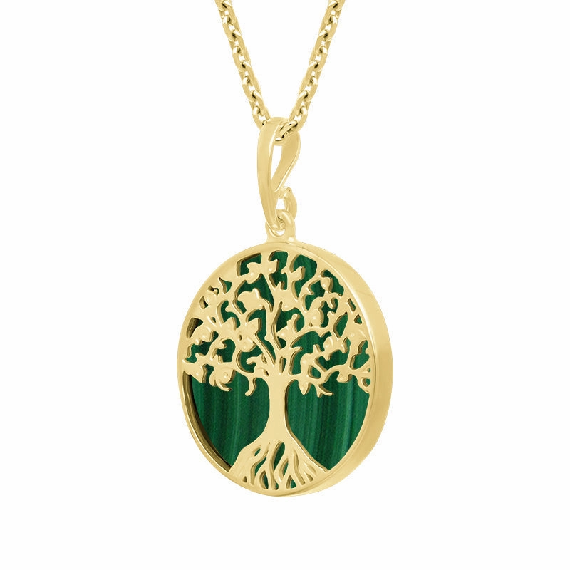 9ct Yellow Gold Malachite Round Tree of Life Necklace