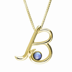 9ct Yellow Gold Moonstone Love Letters Initial B Necklace