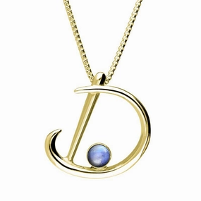 9ct Yellow Gold Moonstone Love Letters Initial D Necklace