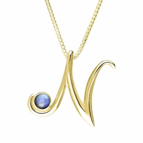 9ct Yellow Gold Moonstone Love Letters Initial N Necklace