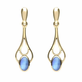 9ct Yellow Gold Moonstone Spoon Drop Earrings