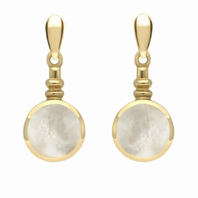 9ct Yellow Gold Mother of Pearl Bottle Top Drop Earrings