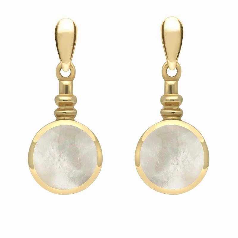 9ct Yellow Gold Mother of Pearl Bottle Top Drop Earrings