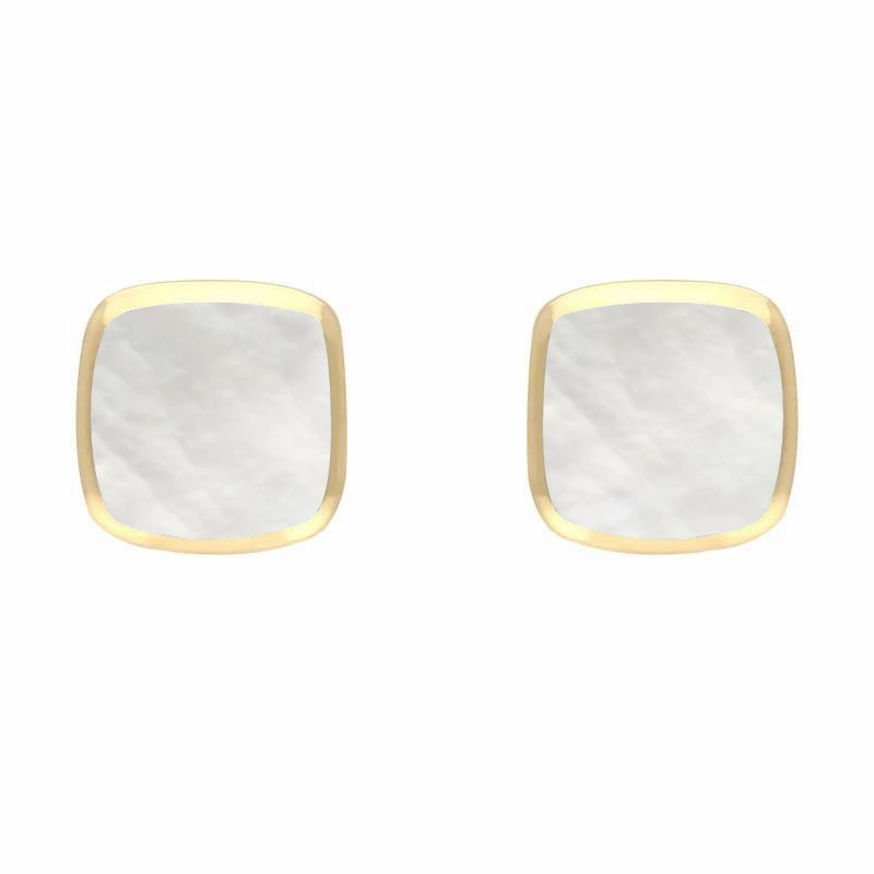 9ct Yellow Gold Mother of Pearl Dinky Cushion Stud Earrings