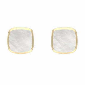9ct Yellow Gold Mother of Pearl Dinky Cushion Stud Earrings