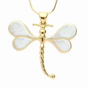 9ct Yellow Gold Mother of Pearl Four Stone Dragonfly Necklace