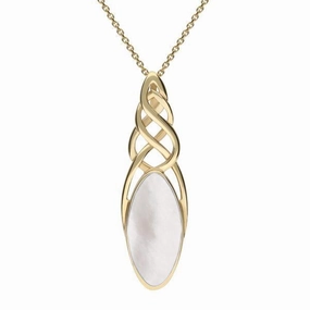 9ct Yellow Gold Mother of Pearl Long Marquise Celtic Necklace