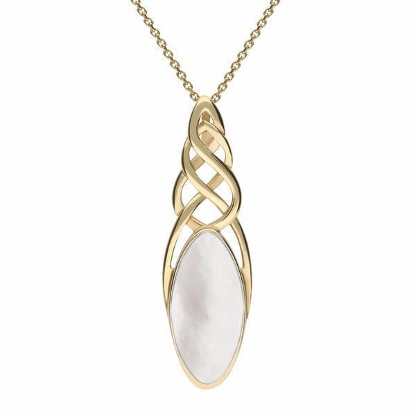 9ct Yellow Gold Mother of Pearl Long Marquise Celtic Necklace