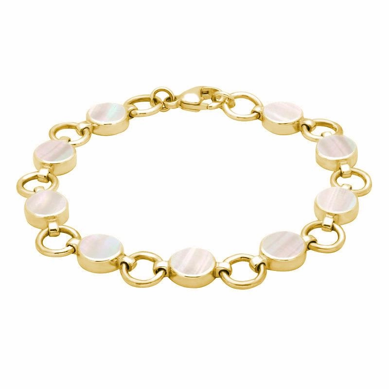 9ct Yellow Gold Mother of Pearl Nine Stone Round Ring Bracelet