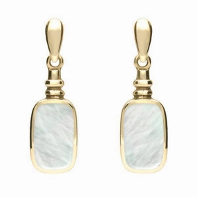 9ct Yellow Gold Mother of Pearl Oblong Bottle Top Drop Earrings