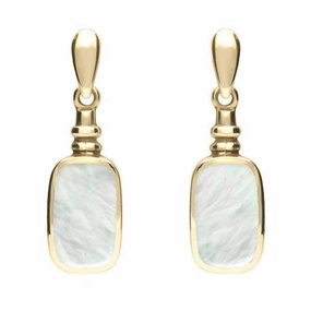 9ct Yellow Gold Mother of Pearl Oblong Bottle Top Drop Earrings