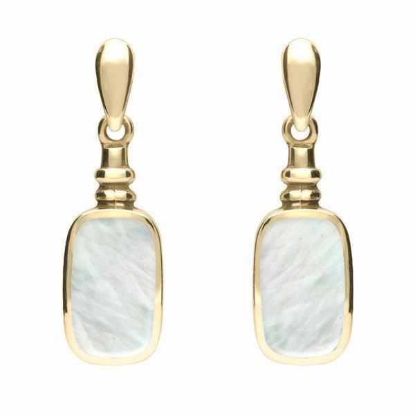 9ct Yellow Gold Mother of Pearl Oblong Bottle Top Drop Earrings