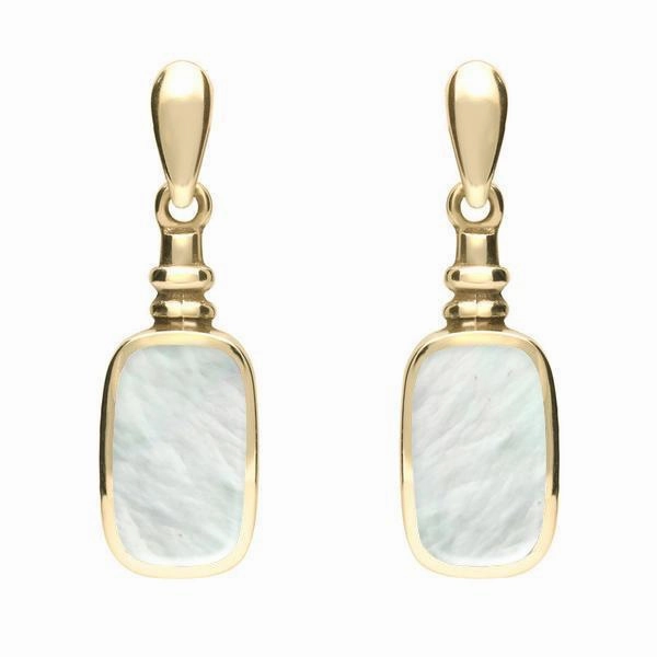 9ct Yellow Gold Mother of Pearl Oblong Bottle Top Drop Earrings