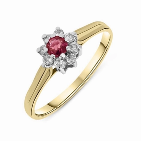 9ct Yellow Gold Nine Stone Ruby and Diamond Cluster Ring