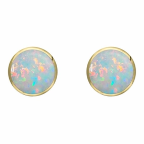 9ct Yellow Gold Opal 8mm Classic Large Round Stud Earrings