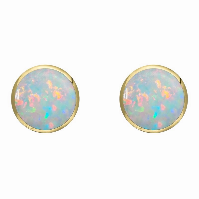 9ct Yellow Gold Opal 8mm Classic Large Round Stud Earrings