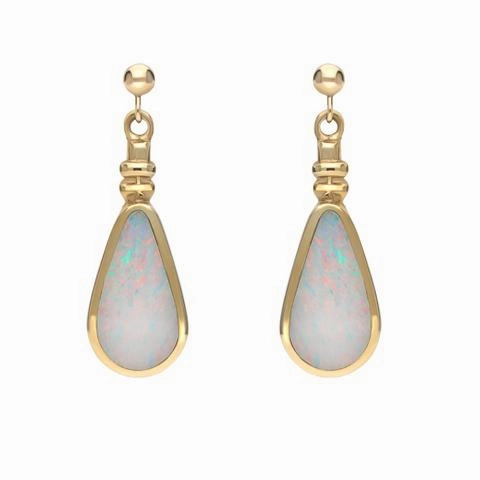9ct Yellow Gold Opal Bottle Top Pear Drop Earrings