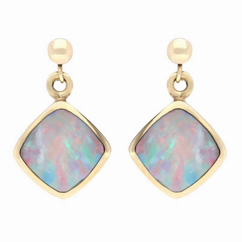 9ct Yellow Gold Opal Cushion Drop Earrings