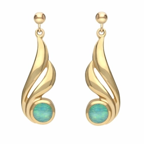 9ct Yellow Gold Opal Double Twist Drop Earrings