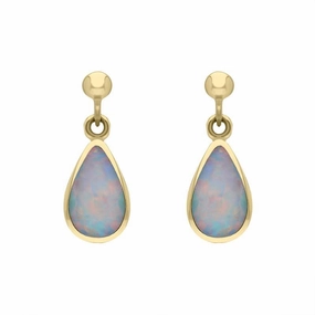 9ct Yellow Gold Opal Drinky Tear Shaped Drop Earrings