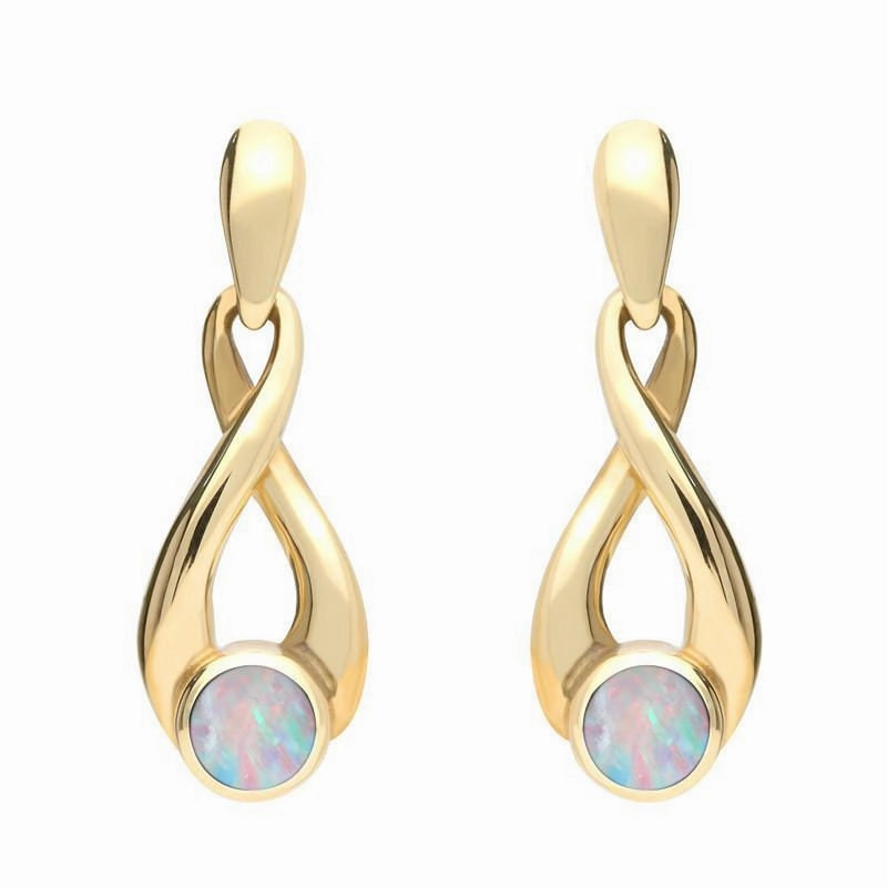 9ct Yellow Gold Opal Eternity Loop Drop Earrings