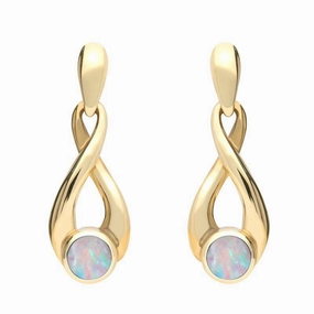 9ct Yellow Gold Opal Eternity Loop Drop Earrings