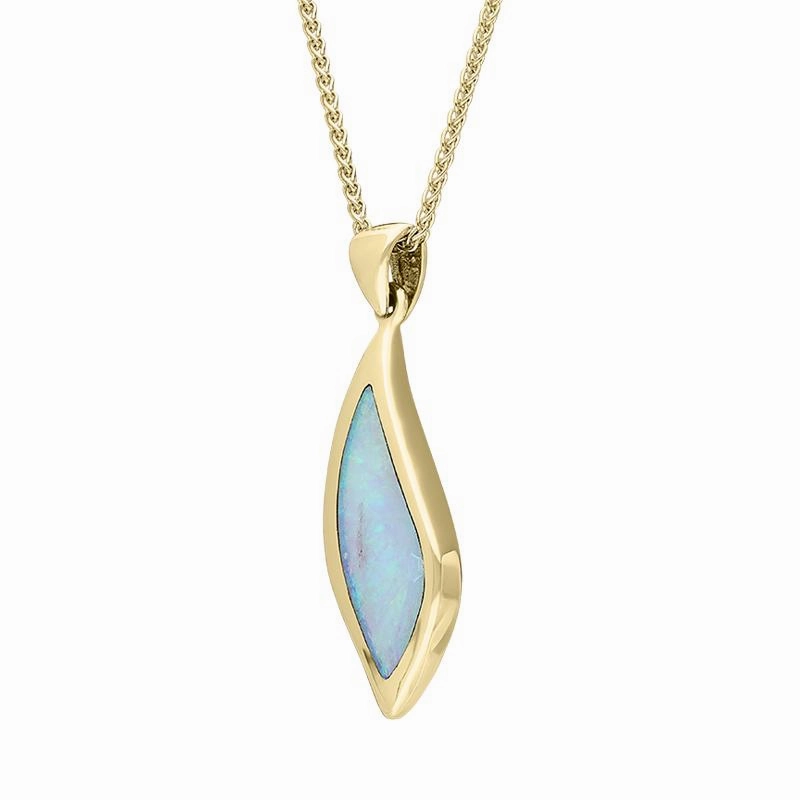 9ct Yellow Gold Opal Leaf Shaped Necklace