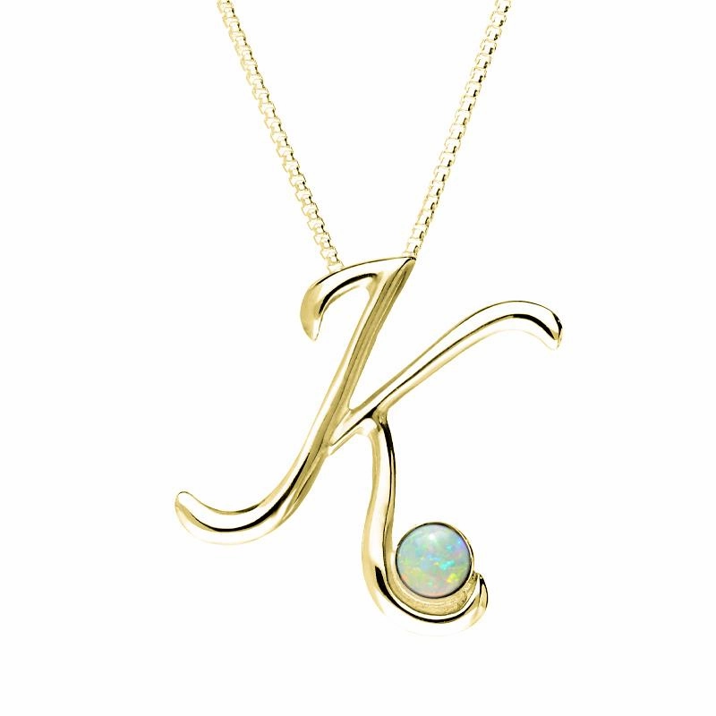 9ct Yellow Gold Opal Love Letters Initial K Necklace