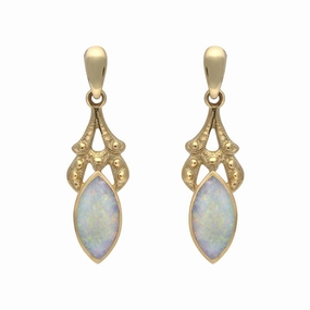 9ct Yellow Gold Opal Marquise Shaped Drop Earrings