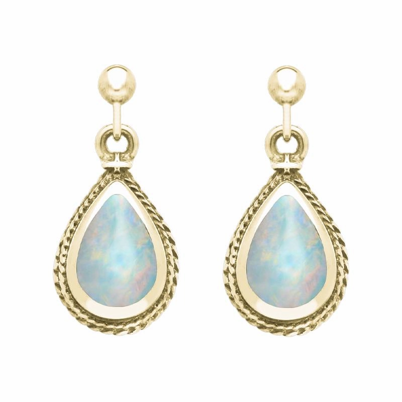 9ct Yellow Gold Opal Pear Shaped Drop Earrings