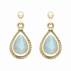 9ct Yellow Gold Opal Pear Shaped Drop Earrings