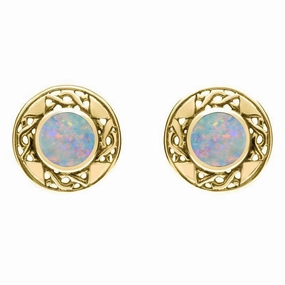 9ct Yellow Gold Opal Round Celtic Stud Earrings