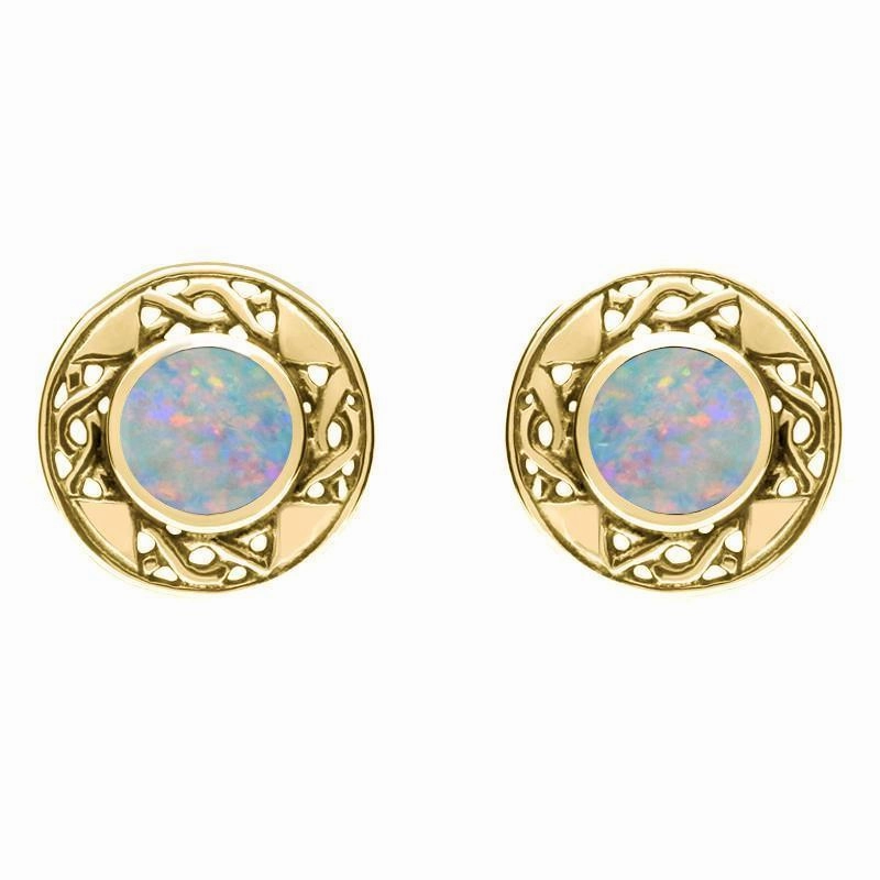 9ct Yellow Gold Opal Round Celtic Stud Earrings