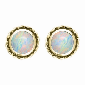 9ct Yellow Gold Opal Round Twist Edge Stud Earrings