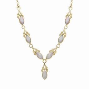 9ct Yellow Gold Opal Seven Stone Marquise Necklace