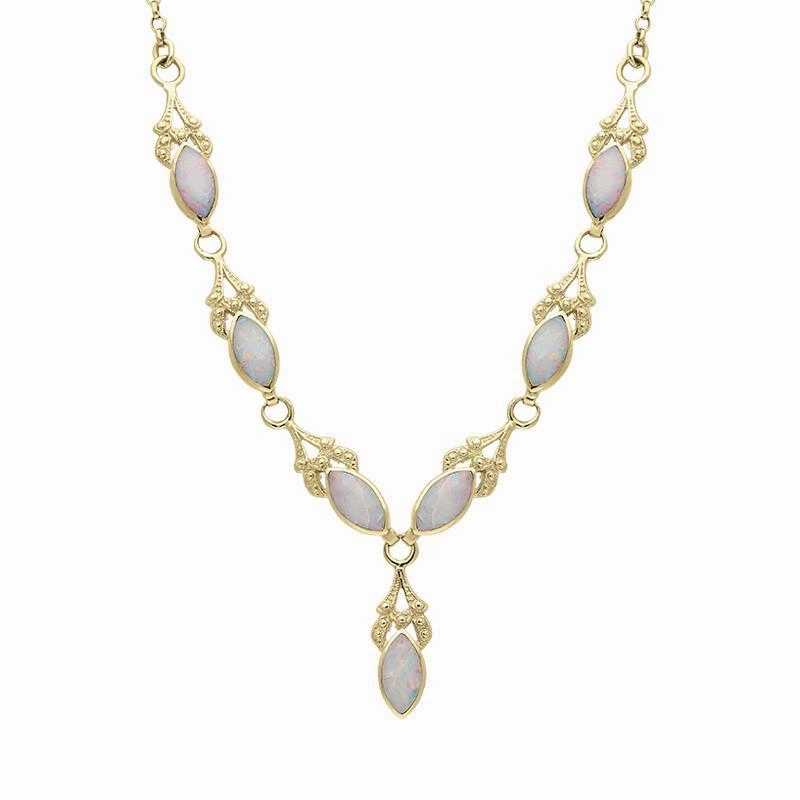9ct Yellow Gold Opal Seven Stone Marquise Necklace