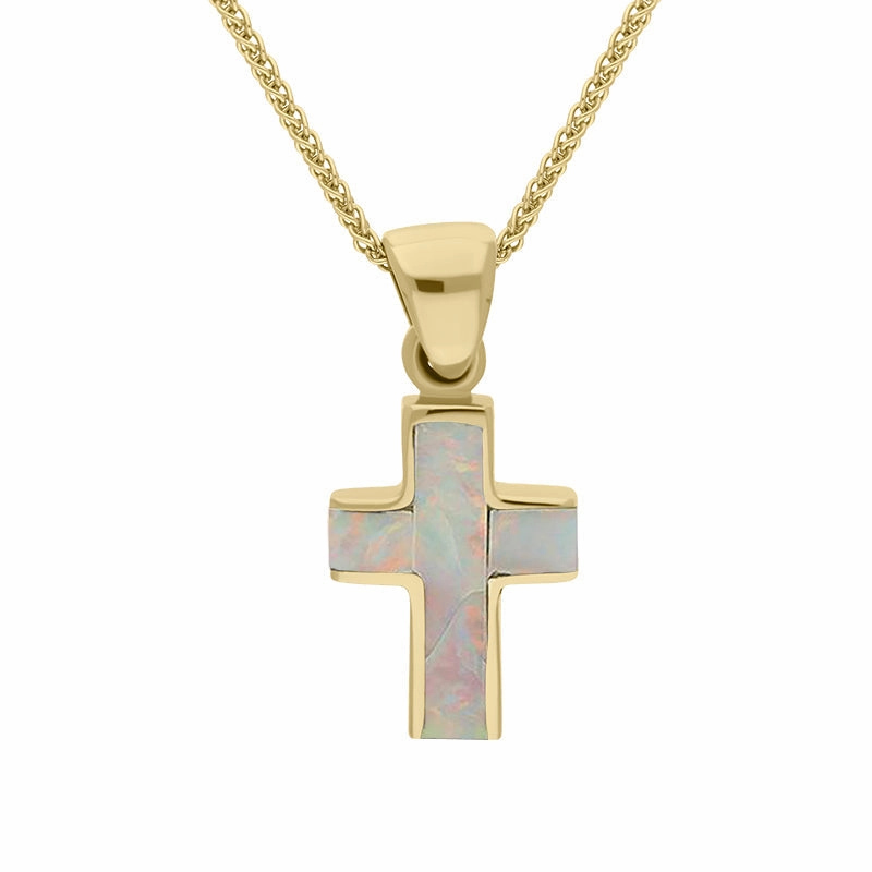9ct Yellow Gold Opal Small Channel Set Cross Necklace D