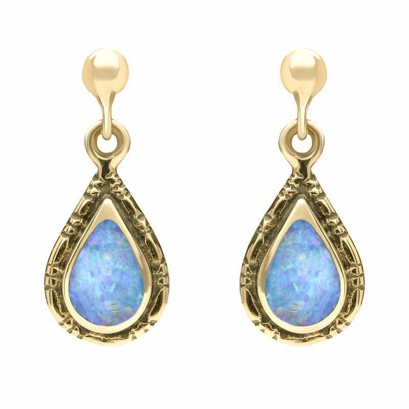 9ct Yellow Gold Opal Small Pear Bead Drop Earrings