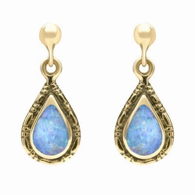 9ct Yellow Gold Opal Small Pear Bead Drop Earrings