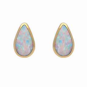 9ct Yellow Gold Opal Small Teardrop Earrings
