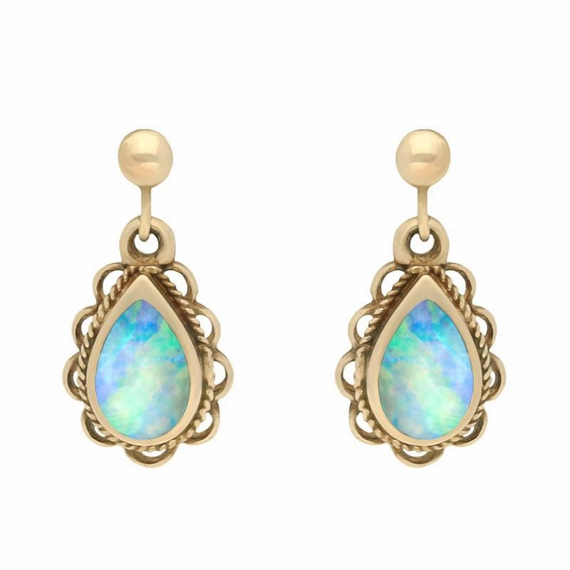 9ct Yellow Gold Oval Rope Frill Pear Drop Earrings