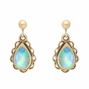 9ct Yellow Gold Oval Rope Frill Pear Drop Earrings