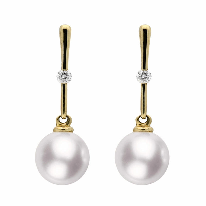 9ct Yellow Gold Pearl Diamond Drop Earrings