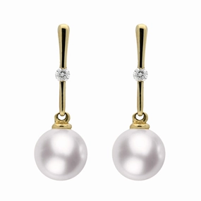 9ct Yellow Gold Pearl Diamond Drop Earrings