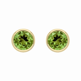 9ct Yellow Gold Peridot 3mm Round Rub Over Set Stud Earrings D
