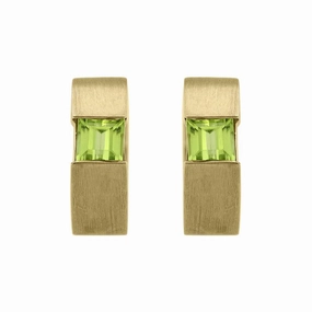 9ct Yellow Gold Peridot Satin Hoop Earrings
