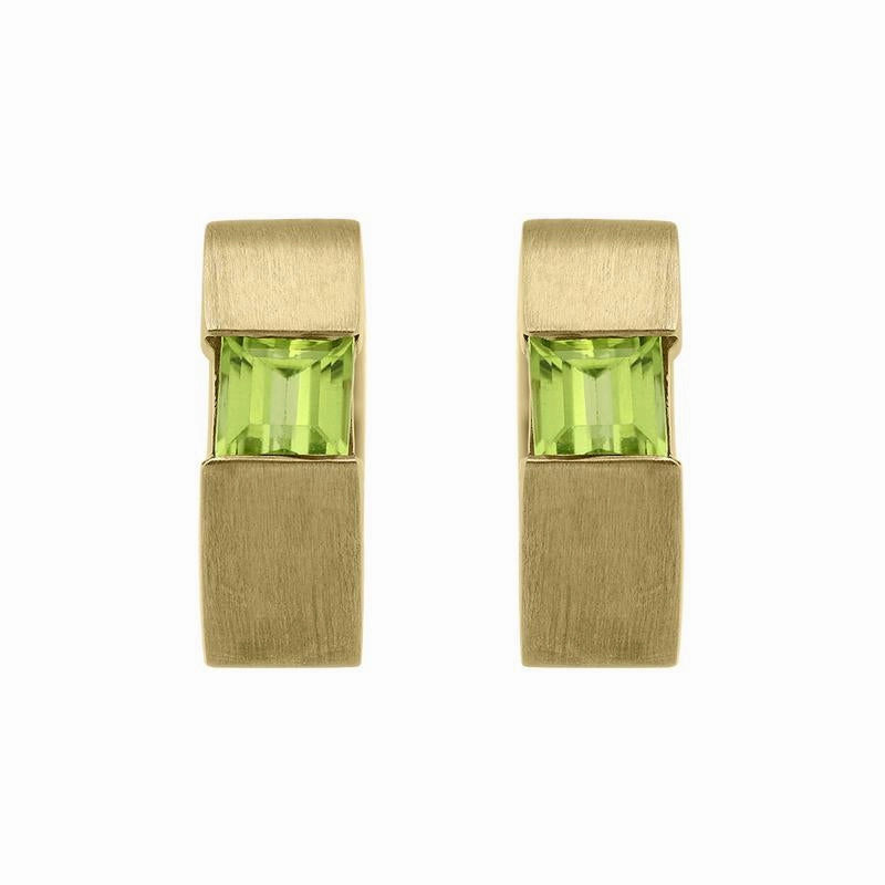 9ct Yellow Gold Peridot Satin Hoop Earrings