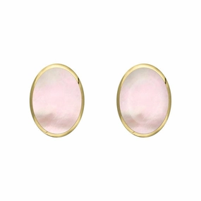 9ct Yellow Gold Pink Mother of Pearl 7 x 5mm Classic Small Oval Stud Earrings