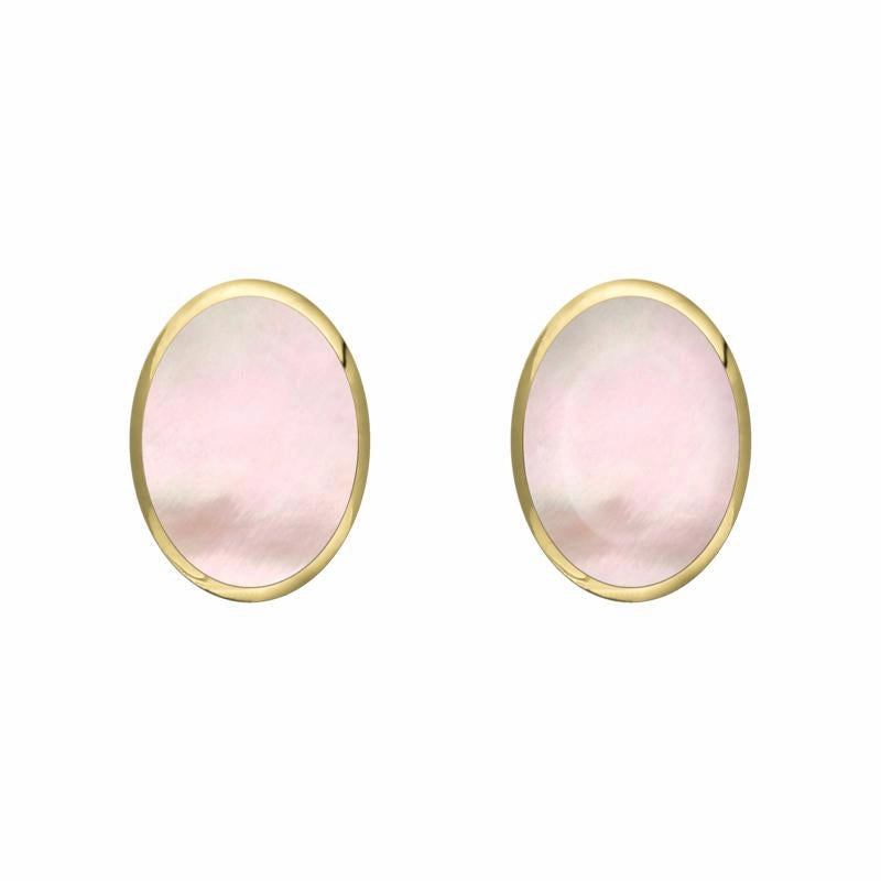 9ct Yellow Gold Pink Mother of Pearl 7 x 5mm Classic Small Oval Stud Earrings