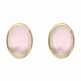 9ct Yellow Gold Pink Mother of Pearl 8 x 10mm Classic Large Oval Stud Earrings
